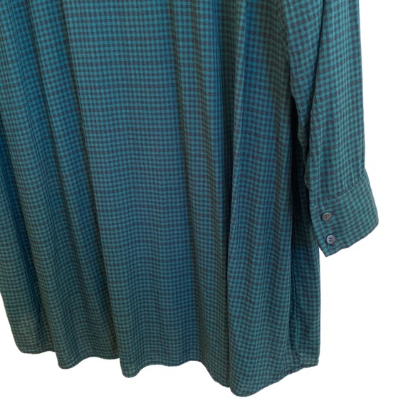 🖤🌲 Sejour Nordstrom Long Button Down Collared Black/Forest Green Check Shirt - Picture 10 of 13